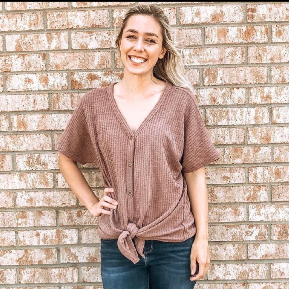 button down mauve knit Henley top